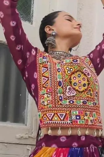 multicolor georgette printed traditional lehenga choli with free size upto 44