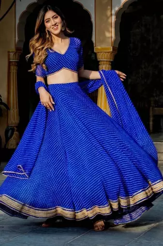 blue georgette printed traditional lehenga choli