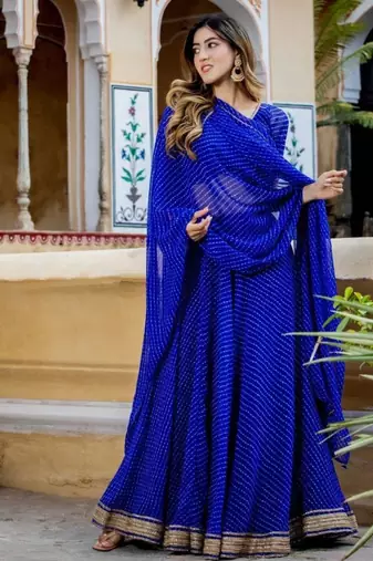 blue georgette printed traditional lehenga choli