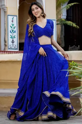 blue georgette printed traditional lehenga choli