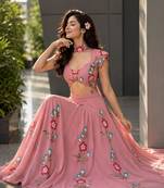 pink georgette printed traditional lehenga choli with free size upto 38