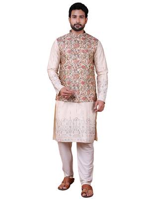 silk blend men nehru jacket multicolour 1