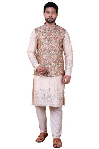 silk blend men nehru jacket multicolour