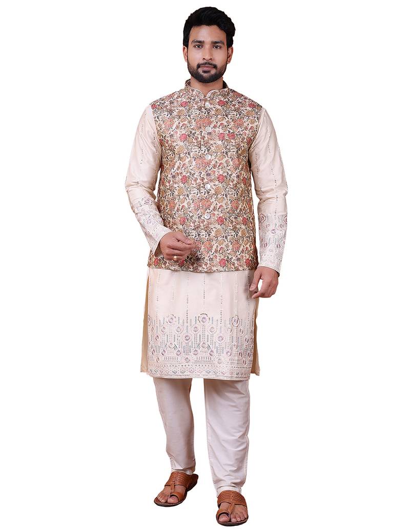 silk blend men nehru jacket multicolour
