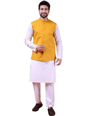 pure cotton men nehru jacket mustard 1