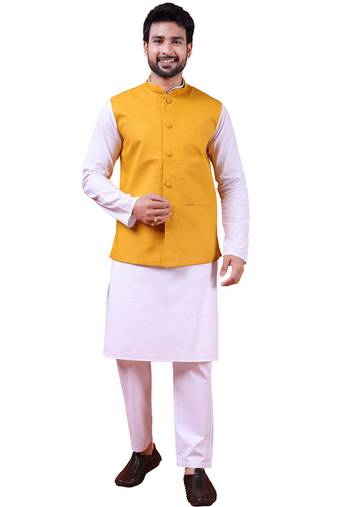 pure cotton men nehru jacket mustard