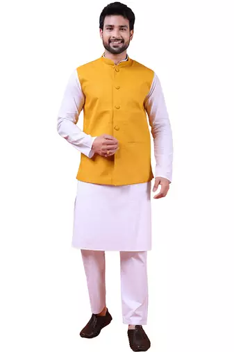 pure cotton men nehru jacket mustard