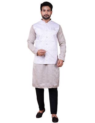 W&g silk blend men nehru jacket white 1