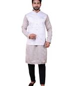 W&g silk blend men nehru jacket white