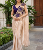 designer embroidered applique flower design ready to wear saree with stitched blouse