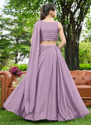 Pink zari sequence beads embroidery work half sarees for women's 5