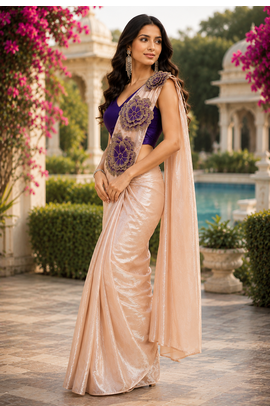 designer embroidered applique flower design ready to wear saree with stitched blouse 3