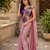designer embroidered applique flower design ready to wear saree with stitched blouse