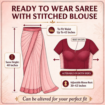 designer embroidered applique flower design ready to wear saree with stitched blouse 5