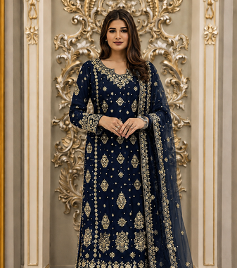 teal color  beautiful embroidery sequence work faux georgette kurti palazzo set