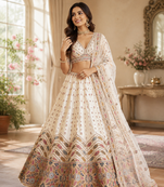 white color Gotta Pati Dori and Zari Embroidered Multi Thread and Sequins work silk blend Lehenga Choli set