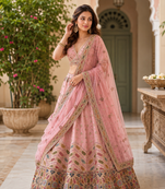 pink color Gotta Pati Dori and Zari Embroidered Multi Thread and Sequins work silk blend Lehenga Choli set