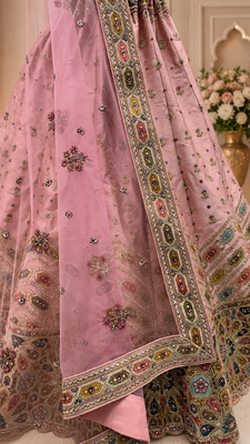 pink color Gotta Pati Dori and Zari Embroidered Multi Thread and Sequins work silk blend Lehenga Choli set 4