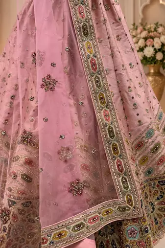 pink color Gotta Pati Dori and Zari Embroidered Multi Thread and Sequins work silk blend Lehenga Choli set