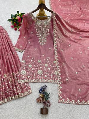mauve color beautiful embroidery sequins work  silk blend kurti palazzo set 4