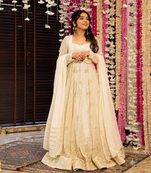 OFF-white embroidered anarkali suit with pant & dupatta