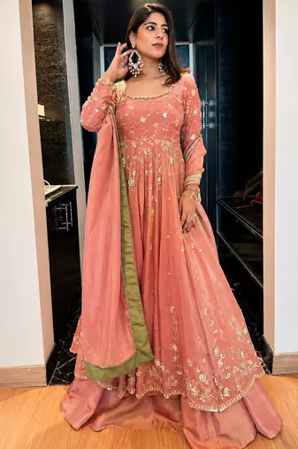 Pink star georgette embroidered lehenga set