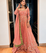 Pink star georgette embroidered lehenga set