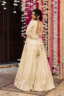 OFF-white embroidered anarkali suit with pant & dupatta 3