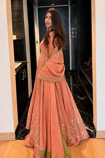 Pink star georgette embroidered lehenga set