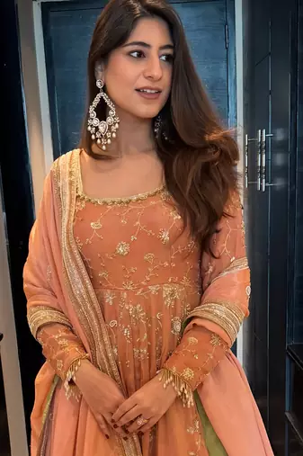Pink star georgette embroidered lehenga set