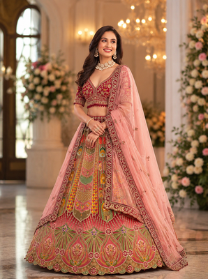 multicolor color Dori and Embroidery Sequince and Diamond work silk blend Lehenga Choli setHandwork  1