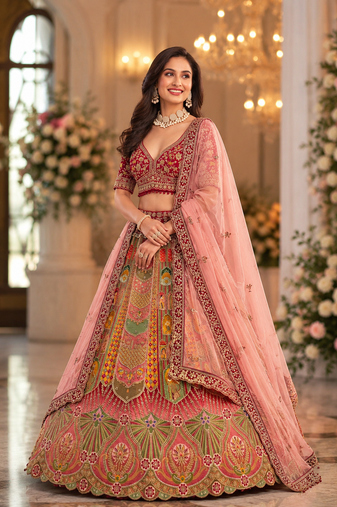 multicolor color Dori and Embroidery Sequince and Diamond work silk blend Lehenga Choli setHandwork 