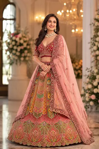 multicolor color Dori and Embroidery Sequince and Diamond work silk blend Lehenga Choli setHandwork 