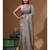Davy's grey pure linen with kantha work saree with blouse piece