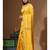 Mustard yellow pure linen with kantha work saree with blouse piece