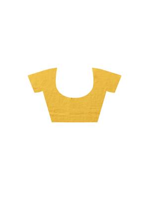 Mustard yellow pure linen with kantha work saree with blouse piece 5