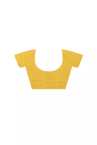 Mustard yellow pure linen with kantha work saree with blouse piece
