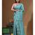 Teal blue pure linen with kantha work saree with blouse piece