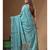 Teal blue pure linen with kantha work saree with blouse piece