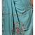 Teal blue pure linen with kantha work saree with blouse piece