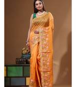 Yellow supernet with embroidery saree with blouse piece