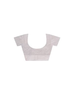 Off-white supernet with embroidery saree with blouse piece 5