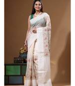 Off-white supernet with embroidery saree with blouse piece