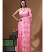 Pink supernet with embroidery saree with blouse piece