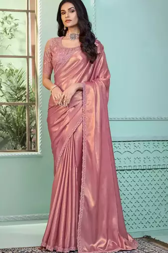 Pink Silk Beautiful Embellished Saree,Sari Comes With Embroidered Blouse