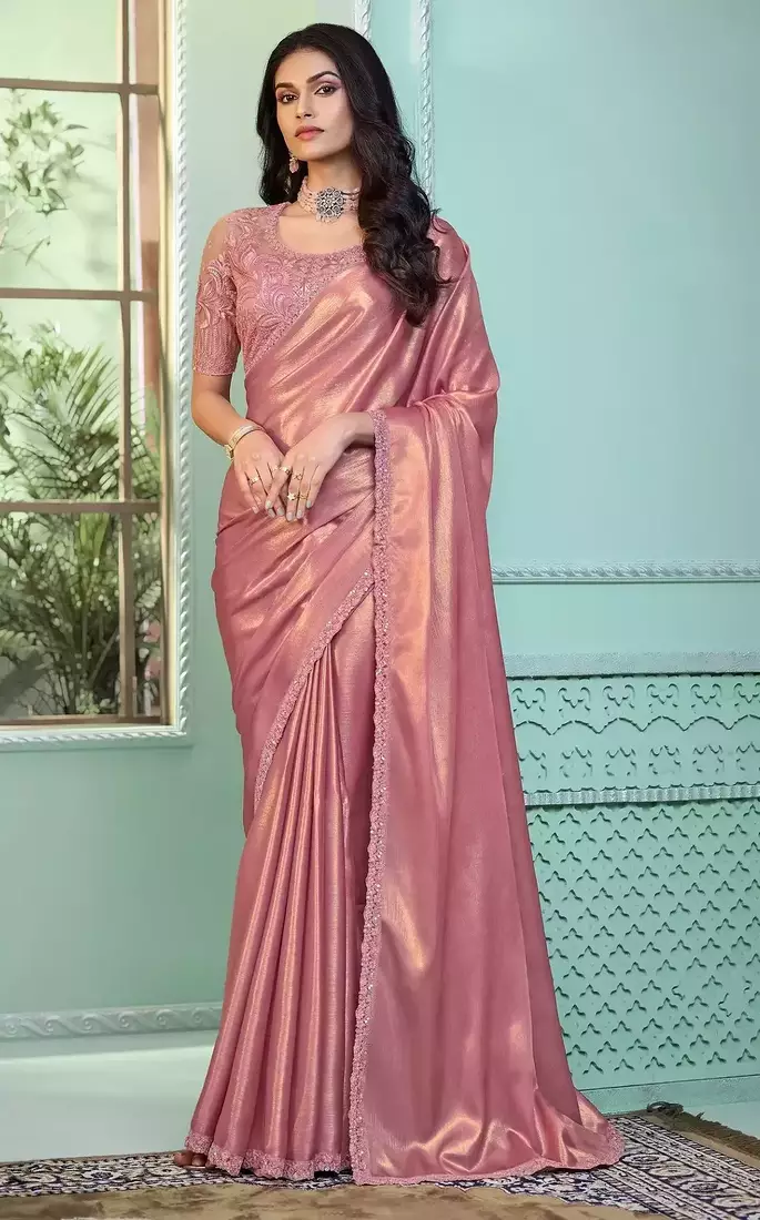 Pink Silk Beautiful Embellished Saree,Sari Comes With Embroidered Blouse