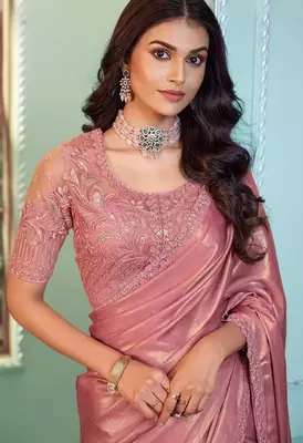 Pink Silk Beautiful Embellished Saree,Sari Comes With Embroidered Blouse 2