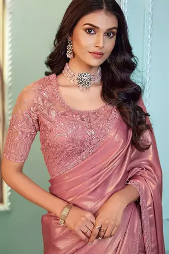 Pink Silk Beautiful Embellished Saree,Sari Comes With Embroidered Blouse