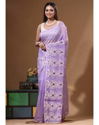 Lavendar supernet with embroidery saree with blouse piece 1