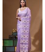 Lavendar supernet with embroidery saree with blouse piece